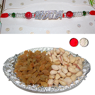 "RAKHI -AD 4140 (Single Rakhi), Dryfruit Thali - RD300 - Click here to View more details about this Product
